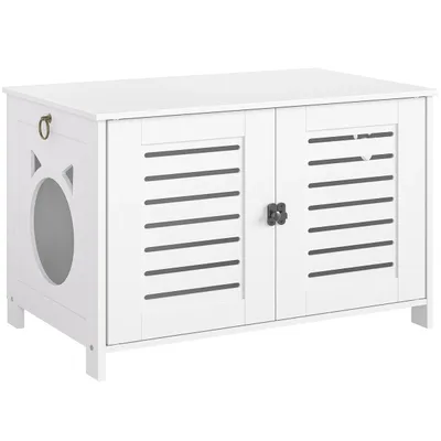 Meuble blanc à litière pour chats - Hoobro Meuble blanc à litière pour chats - Hoobro