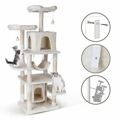 PEDY - Arbre à chat 170 cm avec griffoirs, perchoirs et hamac