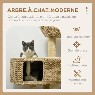 PawHut - Arbre à chat style cosy chic sisal naturel jacinthe d'eau