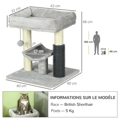 PawHut - arbre à chat multi-équipement H.48 cm - gris