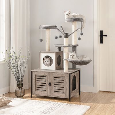HOOBRO - Arbre à chat tout-en-un avec enclos à litière + plateformes