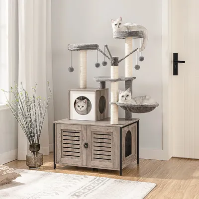 HOOBRO - Arbre à chat tout-en-un avec enclos à litière + plateformes