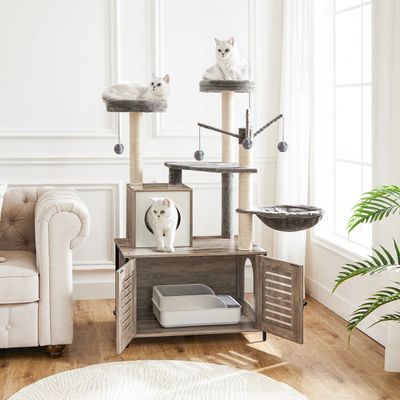 HOOBRO - Arbre à chat tout-en-un avec enclos à litière + plateformes