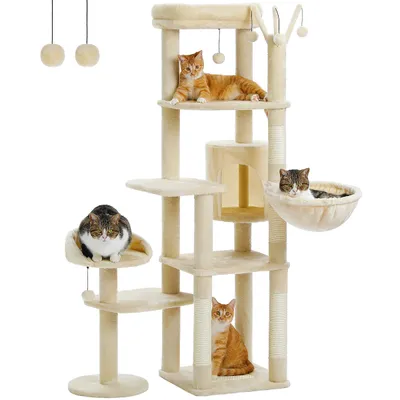 PEQULTI - Arbre à chat 150 cm avec griffoir, hamac et perchoirs