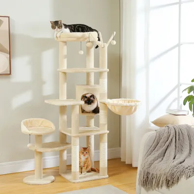 PEQULTI - Arbre à chat 150 cm avec griffoir, hamac et perchoirs