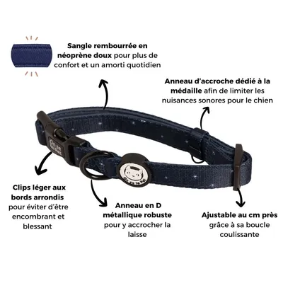 On se la Pet - Collier pour chien rembourré et résistant - Bleu Nuit