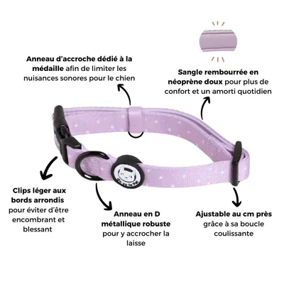 On se la Pet - Collier pour chien rembourré et résistant - Lilas