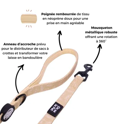 On se la Pet - Laisse pour chien avec poignée rembourrée - Beige Tropical