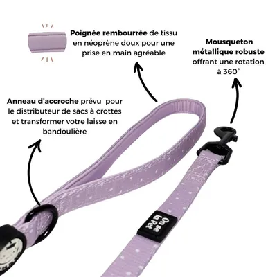 On se la Pet - Laisse pour chien avec poignée rembourrée - Lilas