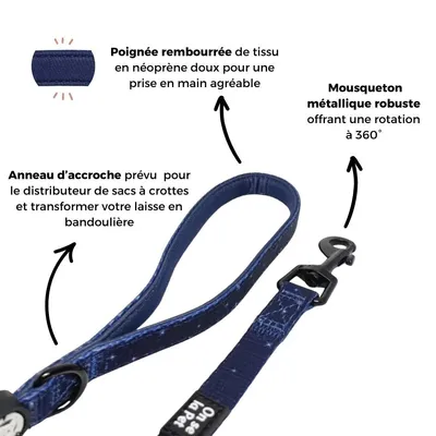 On se la Pet - Laisse pour chien avec poignée rembourrée - Bleu Nuit