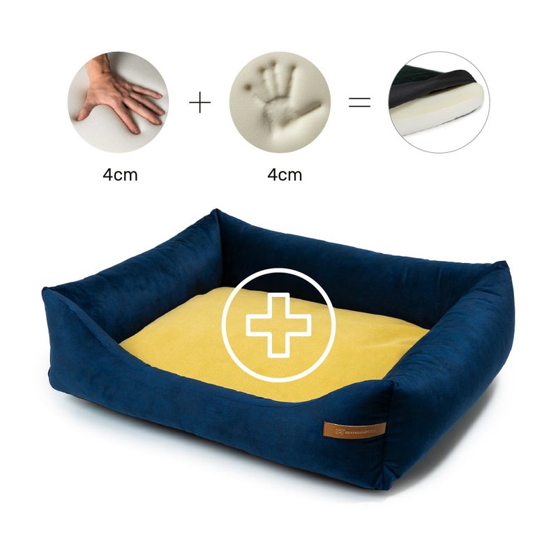 Otto lit orthopédique pour chien 2 en 1, bleu marine avec jaune