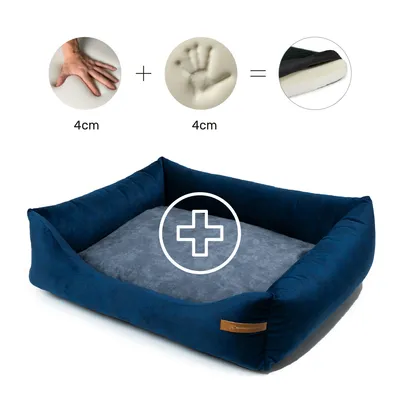 Otto lit orthopédique pour chien 2 en 1, bleu marine avec graphie Otto lit orthopédique pour chien 2 en 1, bleu marine avec graphie