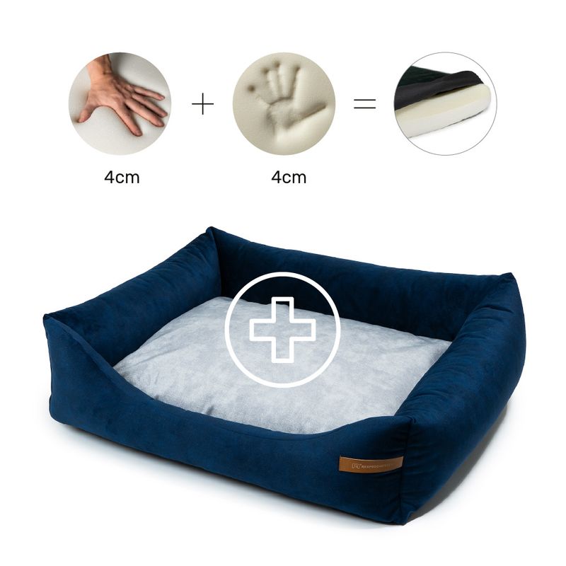 Otto lit orthopédique pour chien 2 en 1, bleu marine avec gris