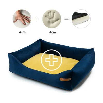 Otto lit orthopédique pour chien 2 en 1, bleu marine avec jaune Otto lit orthopédique pour chien 2 en 1, bleu marine avec jaune