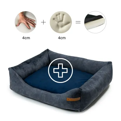 Otto lit orthopédique pour chien 2 en 1, graphite avec bleu marine Otto lit orthopédique pour chien 2 en 1, graphite avec bleu marine