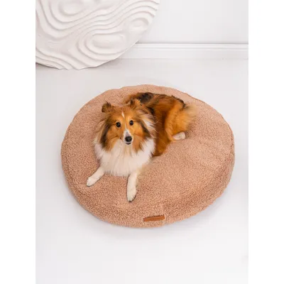 Coco Teddy beige foncé adorable coussin rond