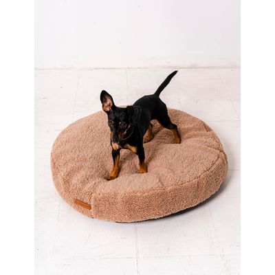 Coco Teddy beige foncé adorable coussin rond