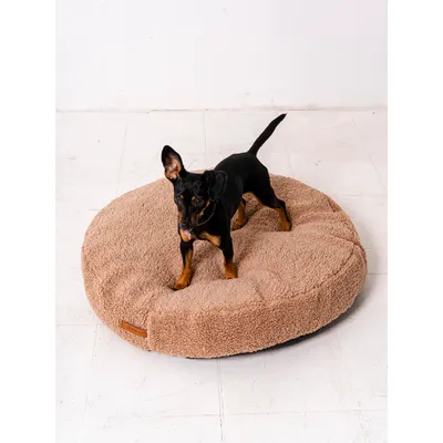 Coco Teddy beige foncé adorable coussin rond