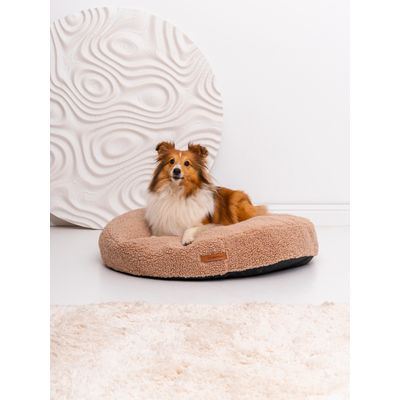 Coco Teddy beige foncé adorable coussin rond