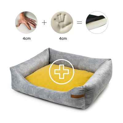 Rexproduct Otto lit pour chien confortable 2 en 1, gris avec jaune