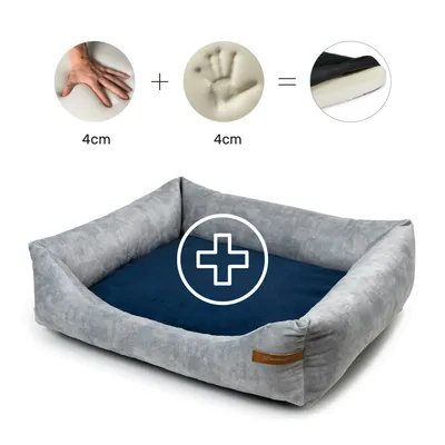Rexproduct Otto lit pour chien confortable 2 en 1, gris avec bleu marine Rexproduct Otto lit pour chien confortable 2 en 1, gris avec bleu marine
