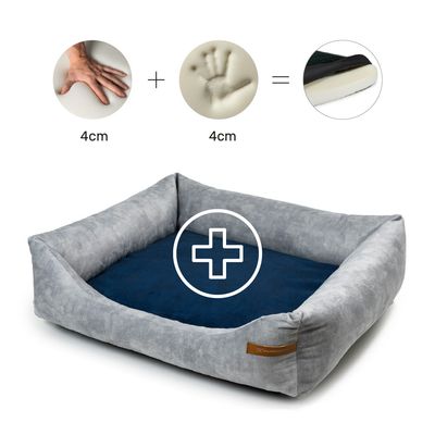 Rexproduct Otto lit pour chien confortable 2 en 1, gris avec bleu marine