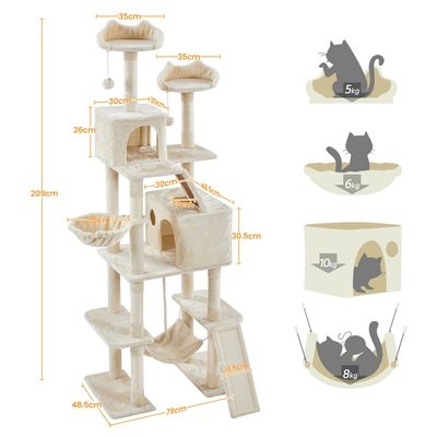 Grand Arbre à Chat Multiniveau Avec Poteaux En Sisal 209 Cm De Haut