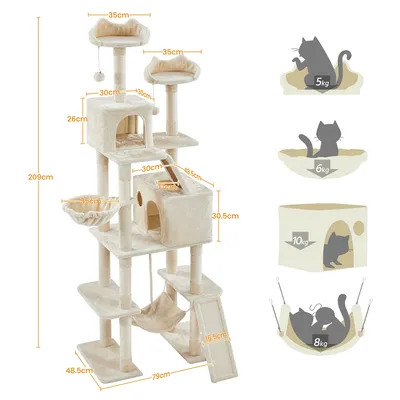 Grand Arbre à Chat Multiniveau Avec Poteaux En Sisal 209 Cm De Haut Grand Arbre à Chat Multiniveau Avec Poteaux En Sisal 209 Cm De Haut