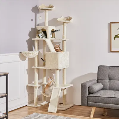 Grand Arbre à Chat Multiniveau Avec Poteaux En Sisal 209 Cm De Haut Grand Arbre à Chat Multiniveau Avec Poteaux En Sisal 209 Cm De Haut