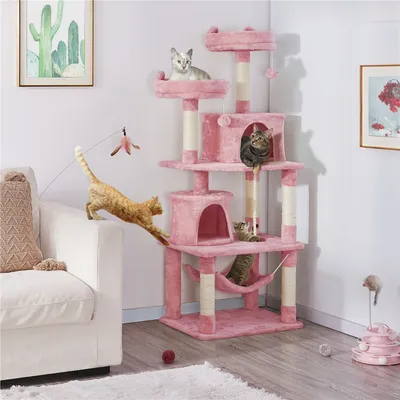 Arbre à Chat Tour à Griffer Avec 2 Niches/hamac Colonne En Sisal