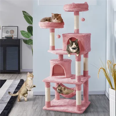 Arbre à Chat Tour à Griffer Avec 2 Niches/hamac Colonne En Sisal