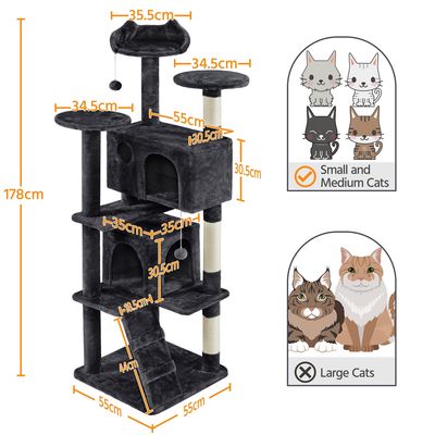 Arbre à Chat Multiniveau Avec Poteaux En Sisal Cachettes Perchoirs Griffoir