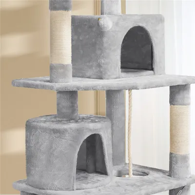 Arbre à Chat Tour à Griffer Multi-niveaux Hauteur 158 Cm Gris Clair Arbre à Chat Tour à Griffer Multi-niveaux Hauteur 158 Cm Gris Clair