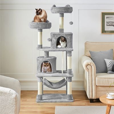 Arbre à Chat Tour à Griffer Multi-niveaux Hauteur 158 Cm Gris Clair