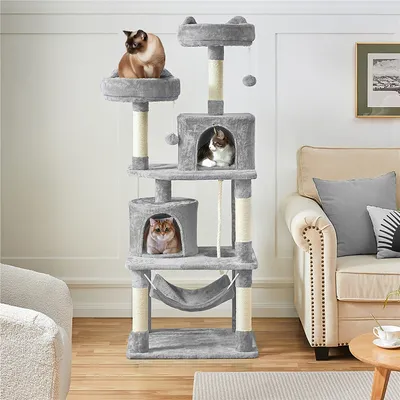 Arbre à Chat Tour à Griffer Multi-niveaux Hauteur 158 Cm Gris Clair Arbre à Chat Tour à Griffer Multi-niveaux Hauteur 158 Cm Gris Clair