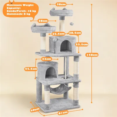 Arbre à Chat Tour à Griffer Multi-niveaux Hauteur 158 Cm Gris Clair Arbre à Chat Tour à Griffer Multi-niveaux Hauteur 158 Cm Gris Clair