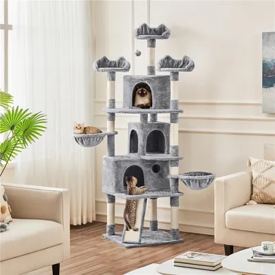 Arbre à Chat Géant Multiniveau Tour De Chat 194 Cm Gris Clair