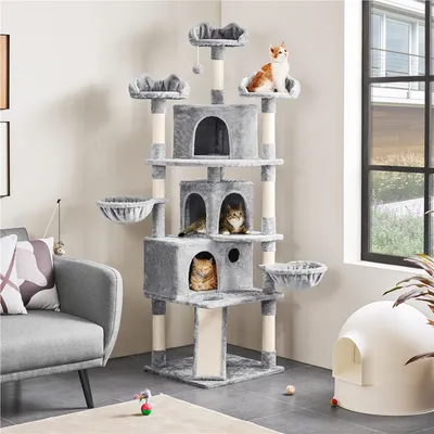 Arbre à Chat Géant Multiniveau Tour De Chat 194 Cm Gris Clair