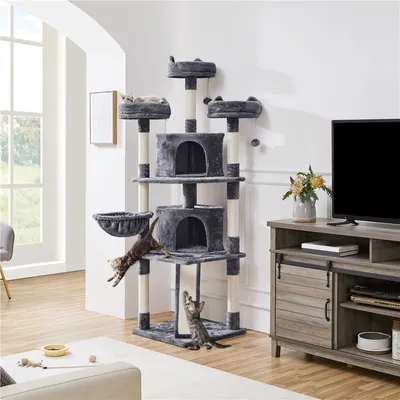 Arbre à Chat XXL Multiniveau Avec Poteaux En Sisal Griffoir Niches Boule