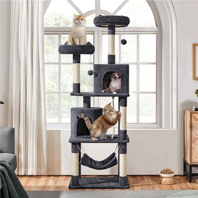 Arbre à Chat Multiniveau Tour Pour Chat Avec Hamac Jouets 2 Perchoirs