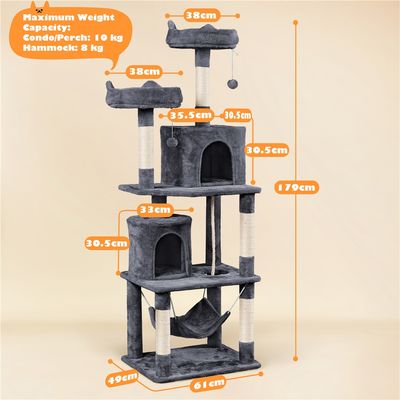 Arbre à Chat Multiniveau Tour Pour Chat Avec Hamac Jouets 2 Perchoirs