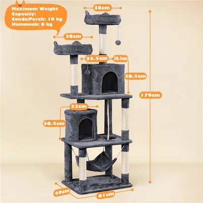 Arbre à Chat Multiniveau Tour Pour Chat Avec Hamac Jouets 2 Perchoirs