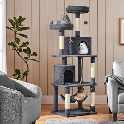 Arbre à Chat Multiniveau Tour Pour Chat Avec Hamac Jouets 2 Perchoirs