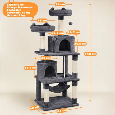 Arbre à Chat Tour à Griffer Multi-niveaux Tour Pour Chat Hauteur 158 Cm