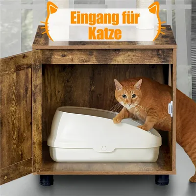 Kratzbaum Katzenhaus mit Katzenklo-Schrank, 2-in-1 Katzenbaum 125 cm hoch