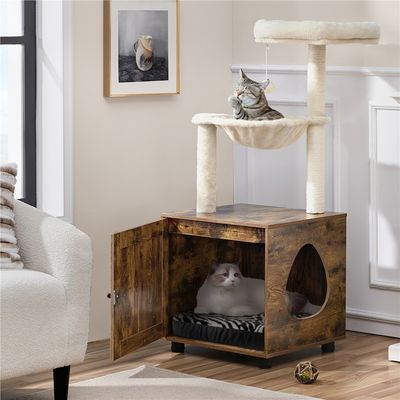 Petit Arbre à Chat Avec Litière, Niche Et Panier Griffoirs Cordes En Sisal