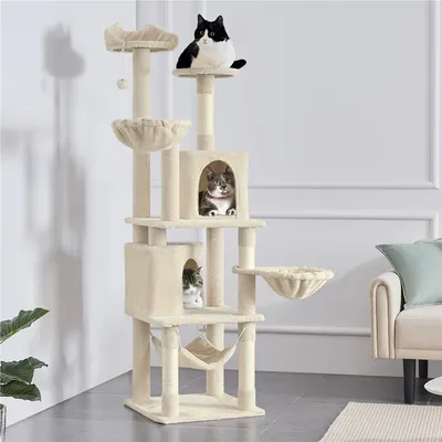 Arbre à Chat Géant Hauteur 175 Cm 2 Plateformes Perchoirs 2 Paniers