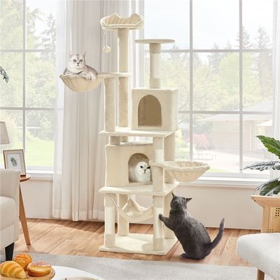 Arbre à Chat Géant Hauteur 175 Cm 2 Plateformes Perchoirs 2 Paniers