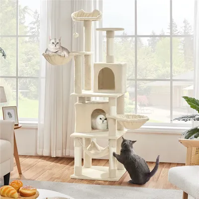 Arbre à Chat Géant Hauteur 175 Cm 2 Plateformes Perchoirs 2 Paniers