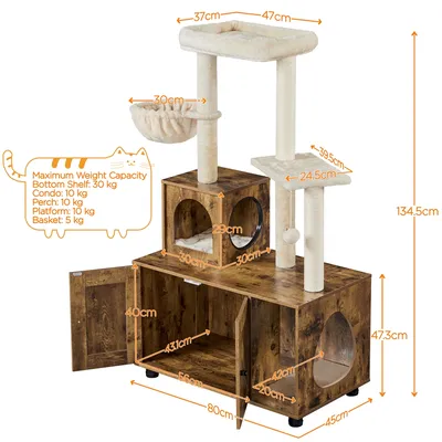 Arbre à Chat Avec Litière Maison Pour Chat Table D'appoint 134Cm